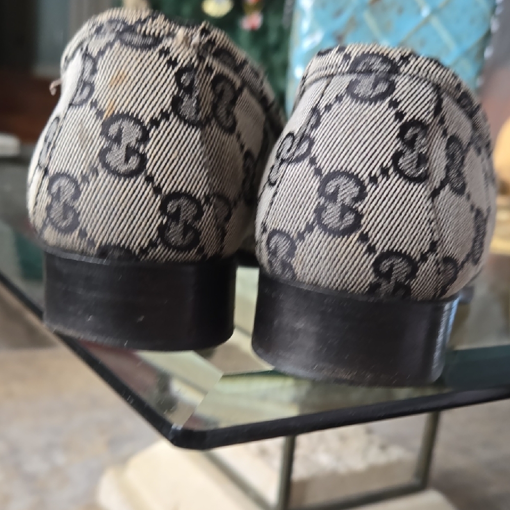 Gucci Gray and Black Monogram Loafers - Picture 9 of 17